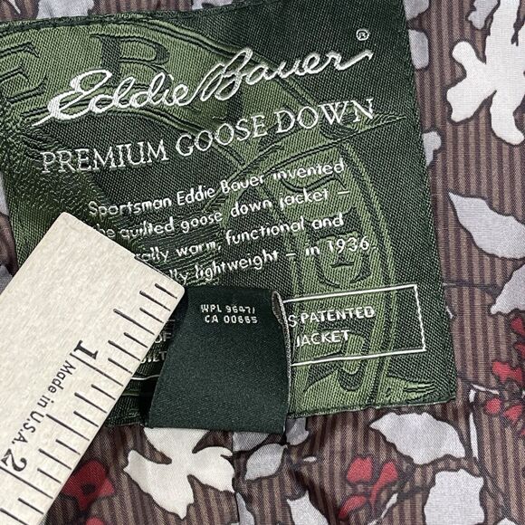 Eddie Bauer Jacket Womens Medium Brown Premium Goose Down Puffer Floral Full Zip - Picture 9 of 16